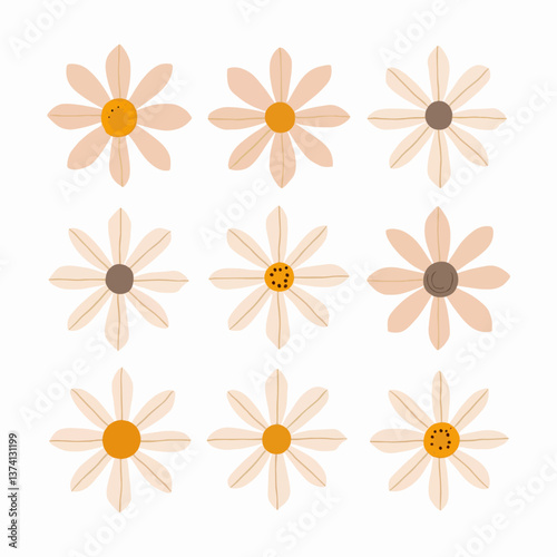 Flower set. Spring colorful flowers collection. Daisy chamomile, daffodil, sun flower, chrysanthemum gerbera. Growing concept. Fresh blooming elements. Flat design. Isolated White background. Vector