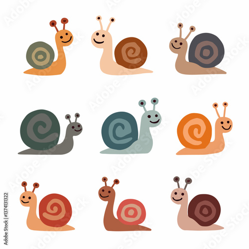 Set of cute cartoon snails. vector illustration