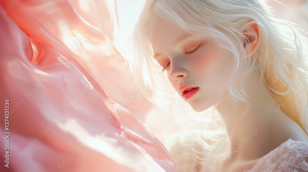 A futuristic model is shown with transparent tech accessories surrounded by a misty aura created by rose and white smoke A futuristic model is shown with transparent tech accessories surrounded by a misty aura created by rose and white smoke