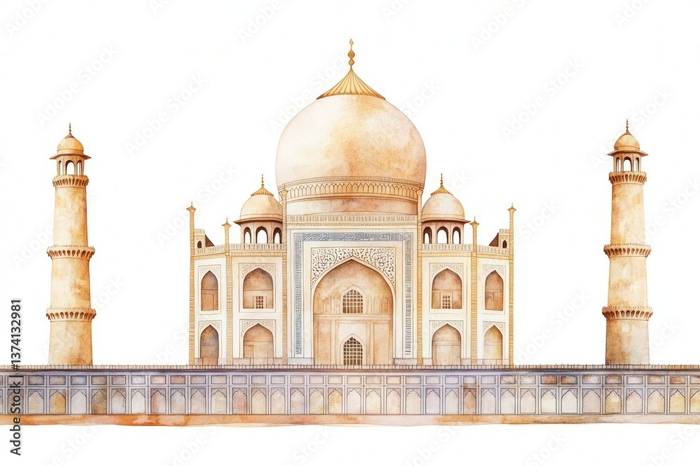 Obraz premium Taj mahal landmark architecture watercolor.