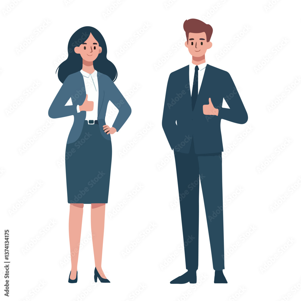 vector business man and woman standing giving thumbs up vector business man and woman standing giving thumbs up