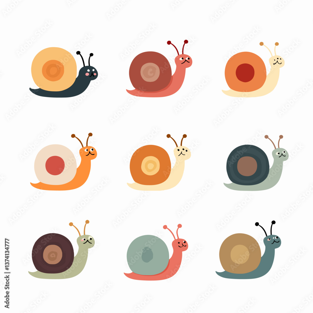 Set of cute cartoon snails. vector illustration