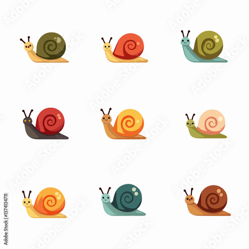 Set of cute cartoon snails. vector illustration