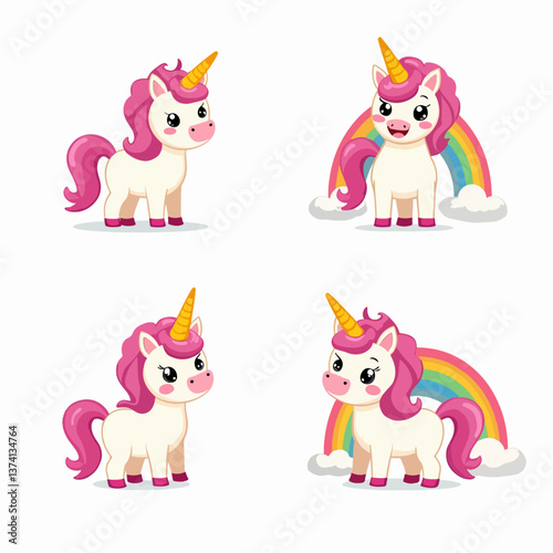 Set of cute unicorn cartoon illustration