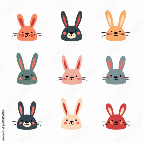 Set of bunny rabbit cartoons and foot prints icon set on pink background vector.