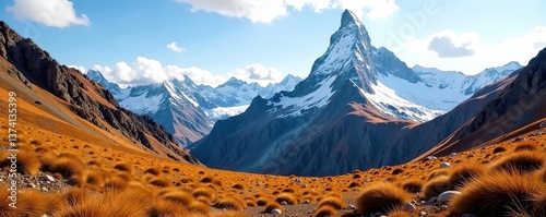 Vibrant autumn colors on the majestic Matterhorn slopes with scattered leaf litter,  colorful,  mountain