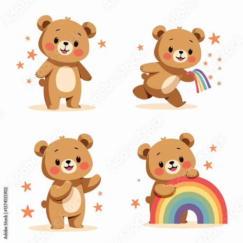 Cute teddy bear on a rainbow. Vector illustration of a cartoon, Set teddy bear on a rainbow