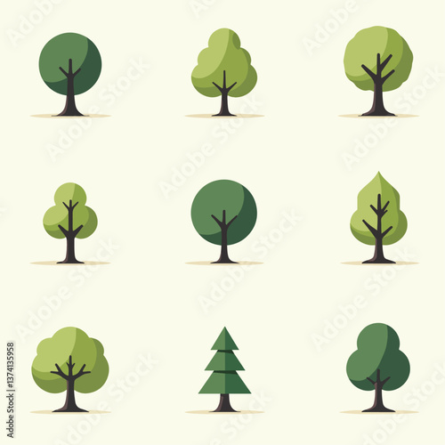 Set of trees isolated on a white background. Vector illustration flat design style