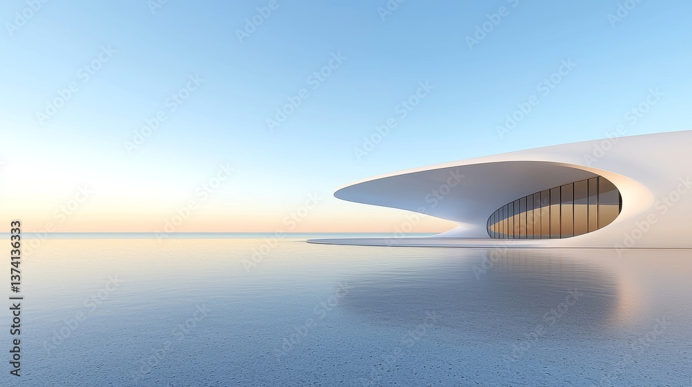 A 3D rendering depicts abstract, wavy, futuristic architecture set against a concrete floor A 3D rendering depicts abstract, wavy, futuristic architecture set against a concrete floor