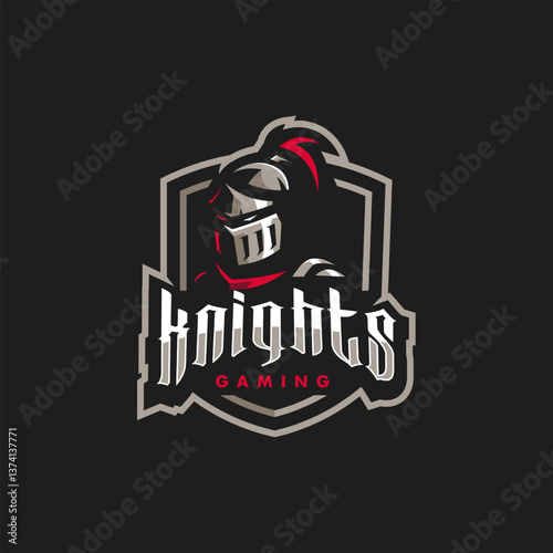 Knight warriors athletic club vector logo concept isolated on dark background
