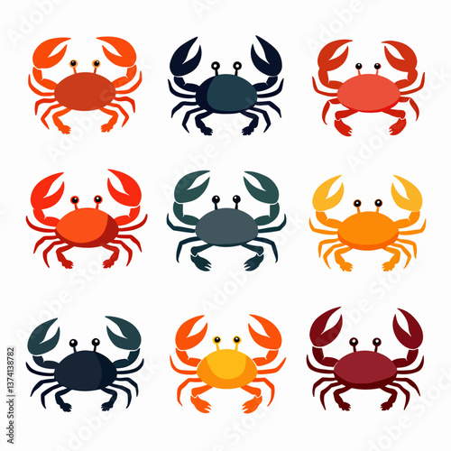 Crab vector illustration set. Cute crab isolated on white background.