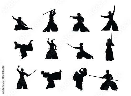 Woman aikido silhouette bundle