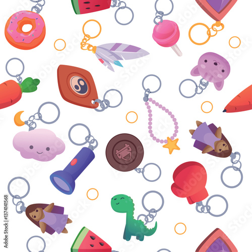 Trinket pattern. seamless background with pictures of key trinkets