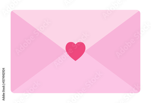Pink envelope with heart.Romantic love letter icon for valentine, birthday or any occasion.Post, mail, email correspondence, message notification symbol.