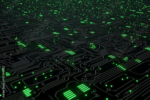 The futuristic space station is characterized by its green walls and lighting system