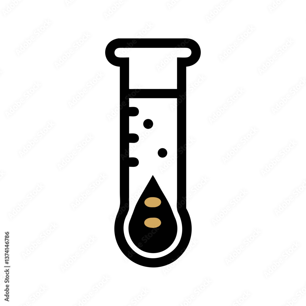 Single test tube with black fluid icon in bold style Single test tube with black fluid icon in bold style