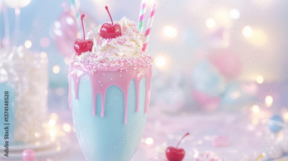 Sweet Indulgence: A tempting, colorful milkshake topped with cherries Sweet Indulgence: A tempting, colorful milkshake topped with cherries