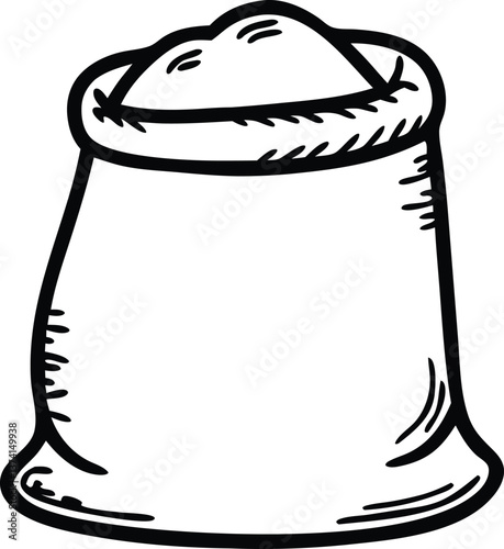 flour bag outline icon, sack and wheat isolated on white background. Seed sack icon illustration