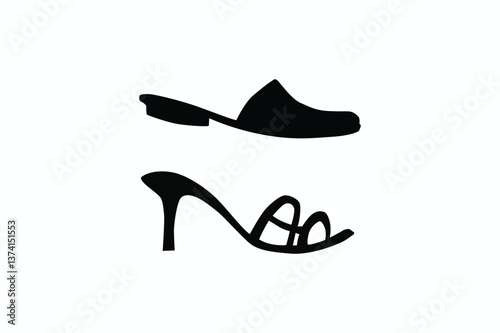 Slipper and shoe vector silhouettes image made by adobe illustrator.