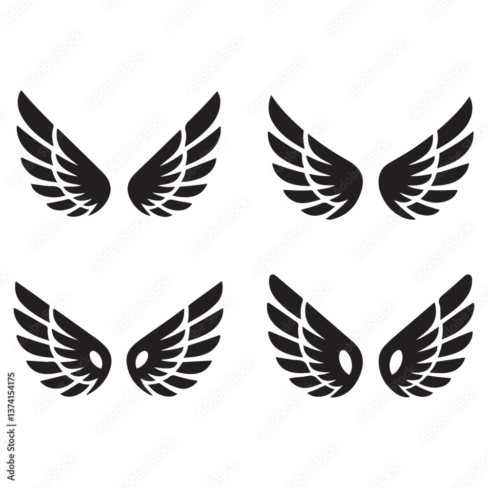 Obraz premium Set of wings icons. Wings badges. Collection wings badges. Vector illustration.Silhouette Vector Black. with white background