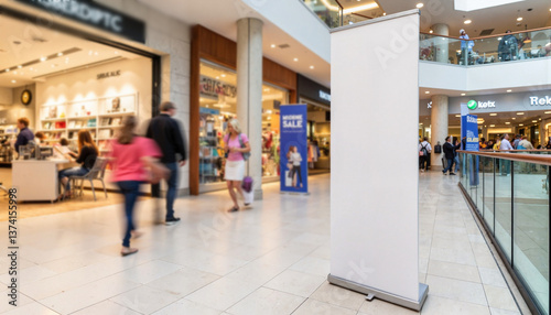 Pull-Up Banner Mockup in a Shopping Mall with People Walking  