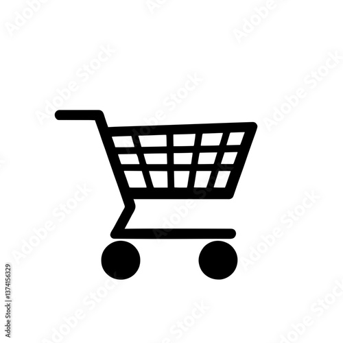 Minimalist black silhouette of a shopping cart representing commerce