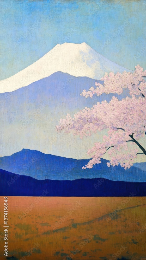 Obraz premium Fuji sakura flower landscape wallpaper painting blossoms.
