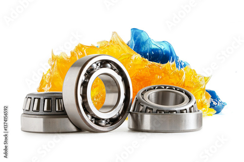 Grease and ball bearing, Blue premium quality synthetic lithium complex grease, high temperatures and machinery lubrication for automotive and industrial.