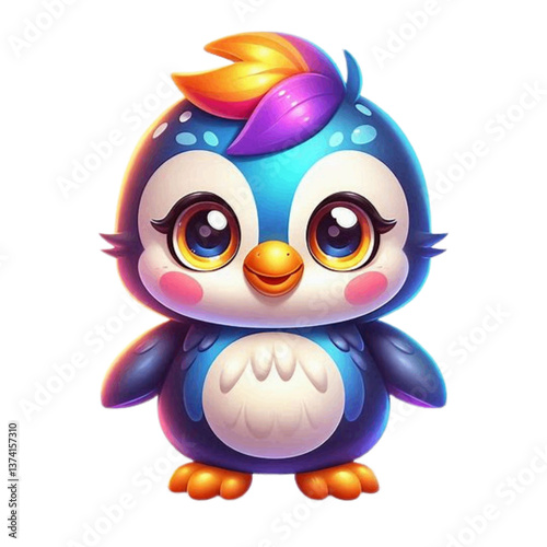 Cartoon penguin character, whose design is beautiful and colorful transparent 