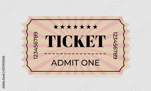 Vintage ticket design with bold typography and sunburst pattern for entertainment event