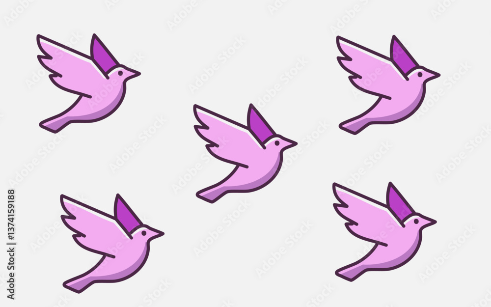 Obraz premium Pink Bird Group Vector Icons – Modern Flat Design Collection, Geometric Animal Illustration Set