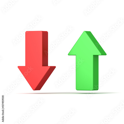 Free Download Red down arrow and green up arrow isolated on white background with shadows 3D rendering - GFXLoad