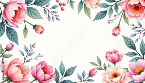 Delicate watercolor floral repeat, soft pastel hues, floral pattern, textile, botanical