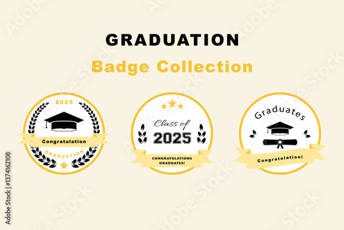 Graduation badge collection. Graduation stickers set. Class of 2025. Vector illustration.