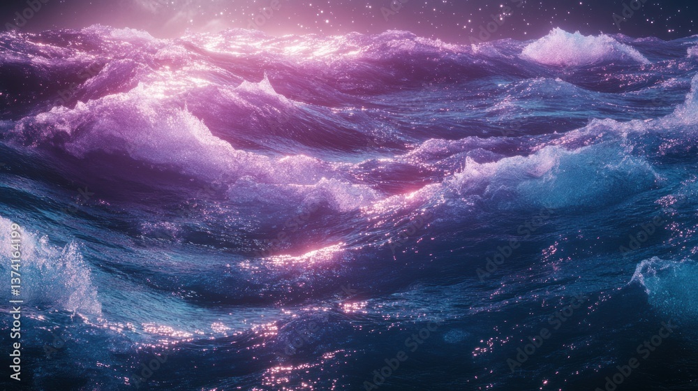 Fototapeta premium Surreal Ocean Waves Under Starry Sky