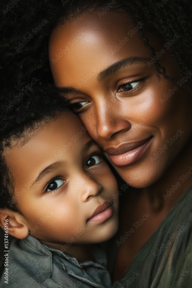 Tender moment between african descent mother and child embracing with love Tender moment between african descent mother and child embracing with love