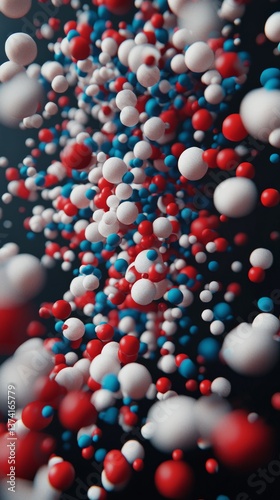Cluster of molecules in digital structure floating against black scientific backdrop illustrating molecular chemistry biotech data network and synthetic pharmaceutical research focus