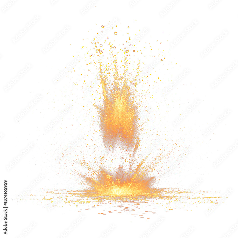 Obraz premium Gold firework explosion with upward trailing effects in dark background, png format