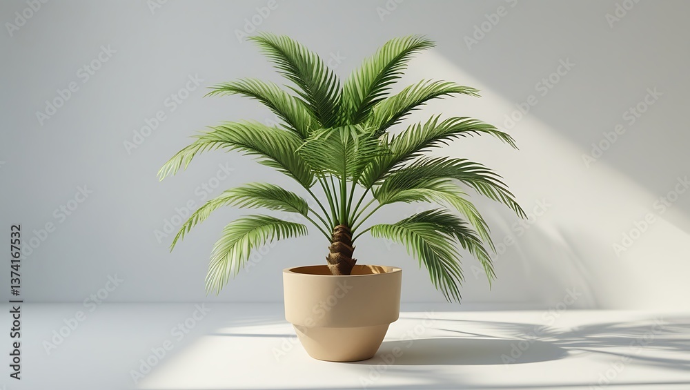 Obraz premium Realistic Illustration of a Potted Plant with Shadows on a White Background