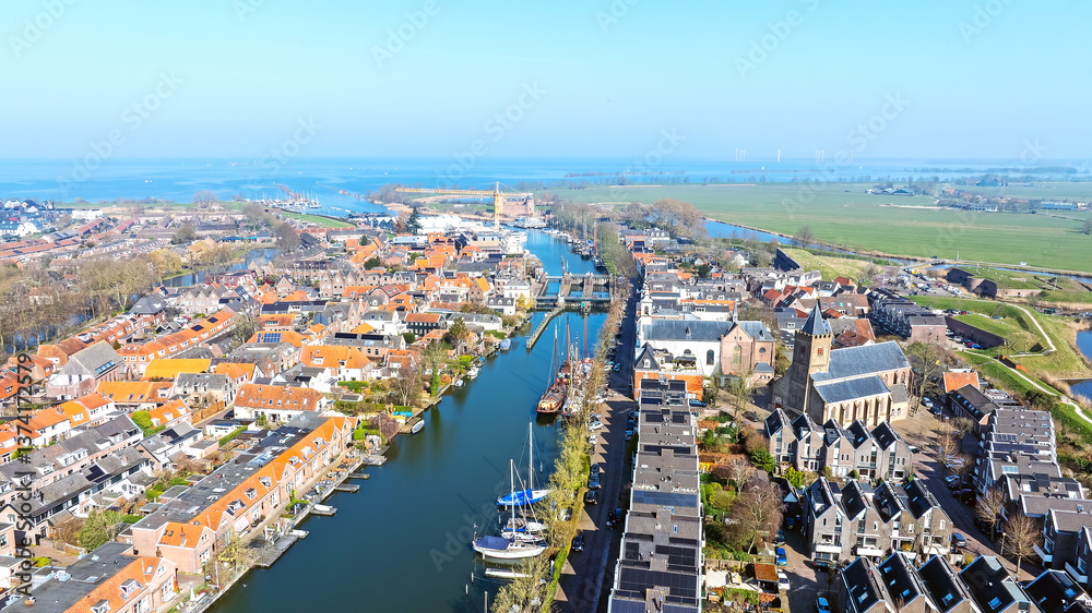 Aerial from the traditional town Muiden in the Netherlands