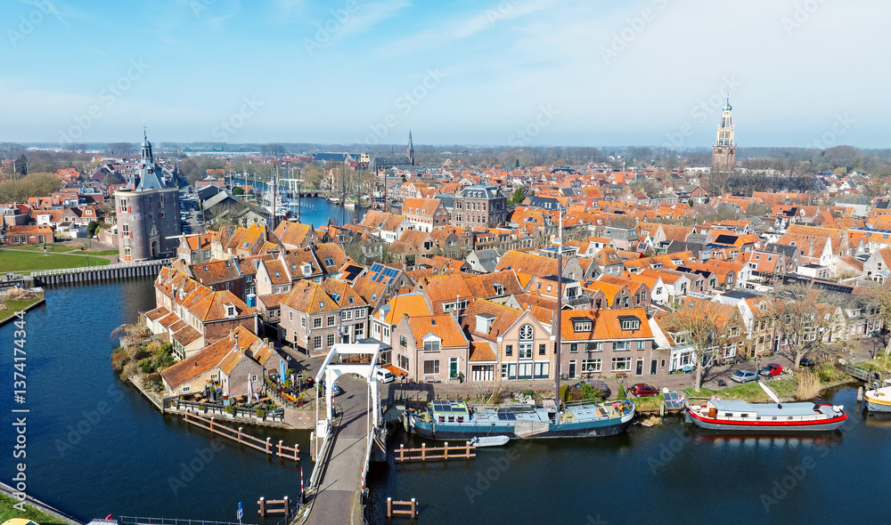 Fototapeta premium Aerial from the historical city Enkhuizen in the Netherlands