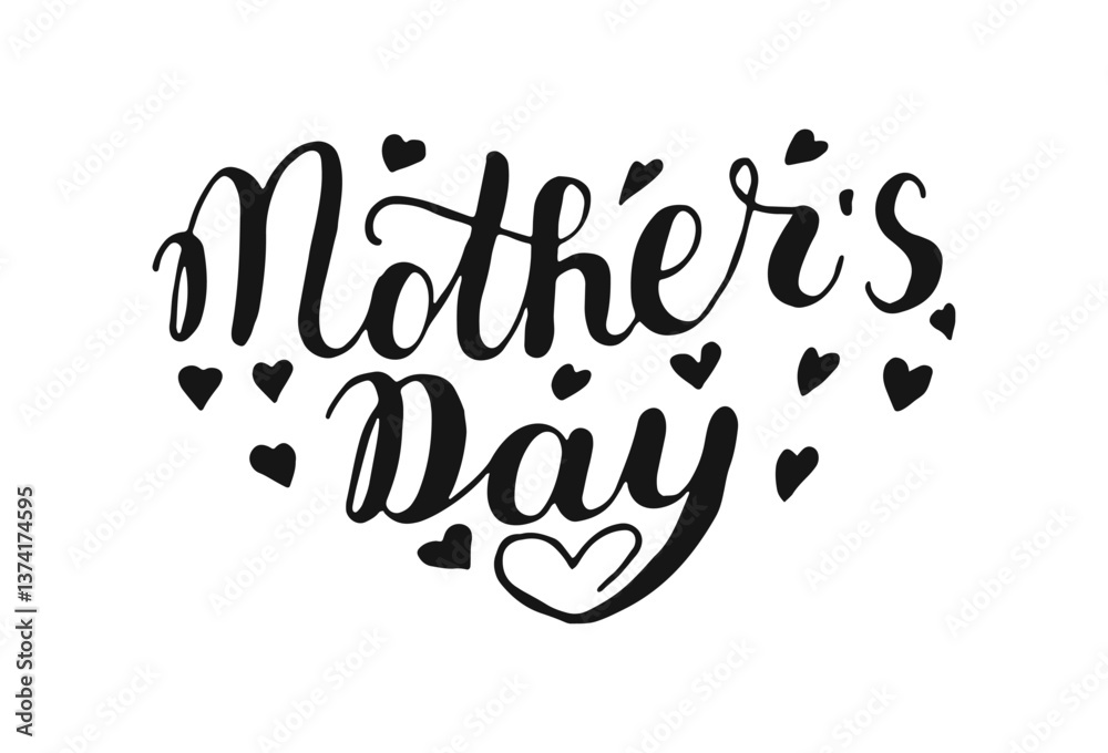 Fototapeta premium Happy Mother's day lettering make heart shape. Holiday hand drawn words. Text calligraphy. Isolated on white background
