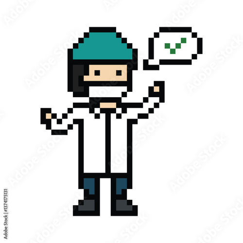 Cute pixel cartoon 8bit character man doctor or scientist game care for decoration pharmacist male doctor uniform in hospital 8 bit male pixel art game 8bit png vector.