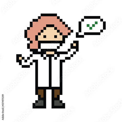 Cute pixel cartoon 8 bit character woman doctor scientist game care decoration pharmacist female doctor uniform lady in hospital 8 bit woman pixel art game 8bit png vector.
