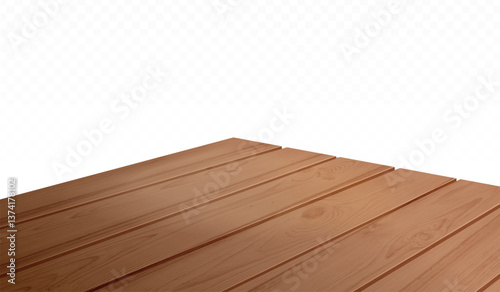Wooden table corner. Realistic desk wood surface angle perspective side view, work counter or kitchen tabletop board platform product presentation mockup, exact vector illustration