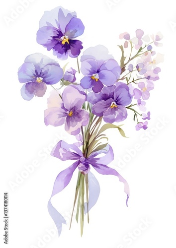 Wallpaper Mural Purple coquette flowers illustration watercolor ribbon. Torontodigital.ca