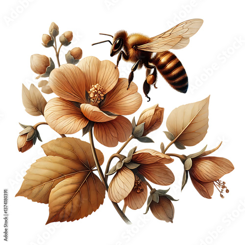 a bee pollinating on delicate flowers, an illustration of the beauty of nature 