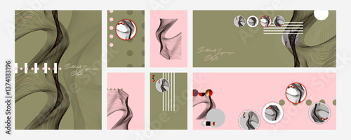 Poster Yang design Japanese style templates set invitations Digital Existentialism to lines abstract background Poetry in Vicinity Lab