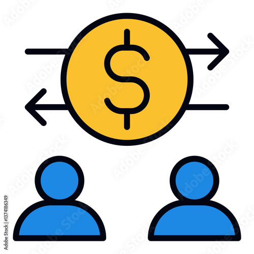 Peer to Peer Payment Icon. Direct digital transaction symbol. Online finance and money transfer sign - stock vector. Filled Line Icon