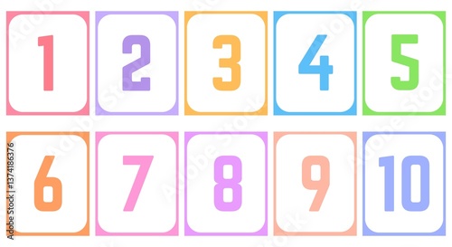 Colorful number flashcards for kids' learning. Perfect for teaching counting and number recognition.
